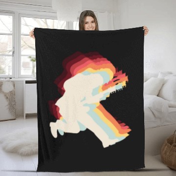 Discover Rock and Roll Guitar Player Retro Guitarist Music Fleece Blankets