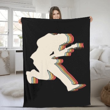 Discover Rock and Roll Retro Guitar Player Guitarist Fleece Blankets