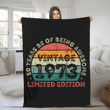 Discover 50 Years Vintage 1973 Retro 50th Birthday Fleece Blankets
