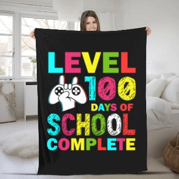 Discover Level 100 Days Of School Complete Kid Gamer Fleece Blankets