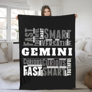 Discover Gemini Zodiac Star Sign Word Cloud Square Monochro Fleece Blankets
