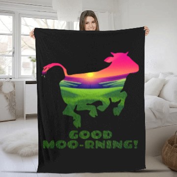 Discover Good Moo-rning! Pop Art Sunrise Leaping Calf Fleece Blankets