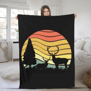 Discover Sunset sunrise nature deer in the zoo Fleece Blankets