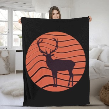Discover Vintage retro sunset sunrise nature deer funny Fleece Blankets