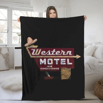 Discover Route 66 Neon Western Motel Bethany Oklahoma Fleece Blankets