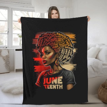 Discover Juneteenth BLM Black Proud Woman Strong Black Fleece Blankets