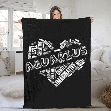 Discover Aquarius Heart Word Cloud Doodle Astrology Zodiac Fleece Blankets