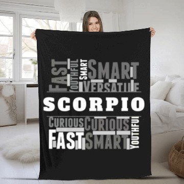 Discover Scorpio Zodiac Star Sign Word Cloud Square Monochr Fleece Blankets