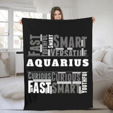 Discover Aquarius Zodiac Star Sign Word Cloud Square Monoch Fleece Blankets
