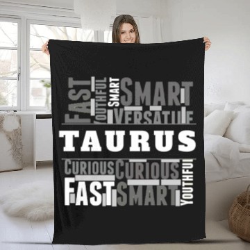 Discover Taurus Zodiac Star Sign Word Cloud Square Monochro Fleece Blankets
