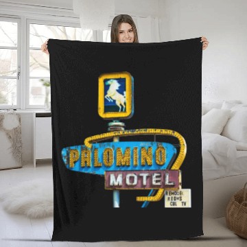 Discover Route 66 Neon Palomino Motel Tucumcari, New Mexico Fleece Blankets