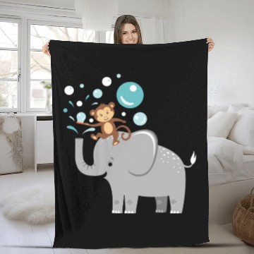 Discover Bubbles Elephant Monkey Children Fleece Blankets