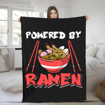 Discover Powered By Ramen Anime Japanese Chopsticks Noodle Fleece Blankets