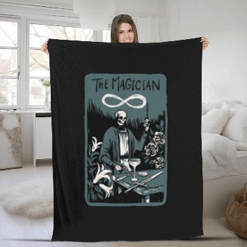 Discover The Magician Skeleton Skull Tarot Card Fleece Blankets