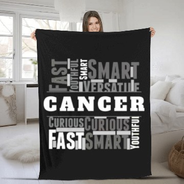 Discover Cancer Zodiac Star Sign Word Cloud Square Monochro Fleece Blankets