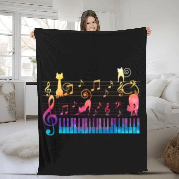 Discover Piano Cat Musician Musical Instrument Pianist Fleece Blankets