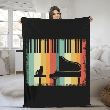 Discover Piano Cat Musician Musical Instrument Pianist Fleece Blankets