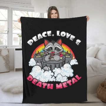 Discover Racoon Love Peace Metal Music Heavy Rock Fleece Blankets