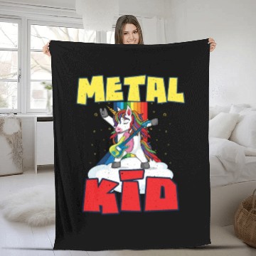 Discover Rock Sign Guitar Unicorn Rainbow Metal Kid Music Fleece Blankets