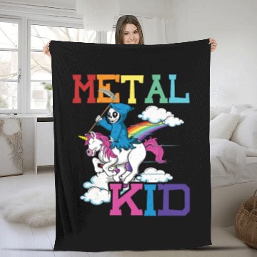 Discover Metal Kid Music Grim Unicorn Rocker Rock Fleece Blankets