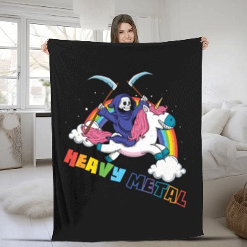Discover Metal Heavy Unicorn Skeleton Rocker Rock Heavy Fleece Blankets
