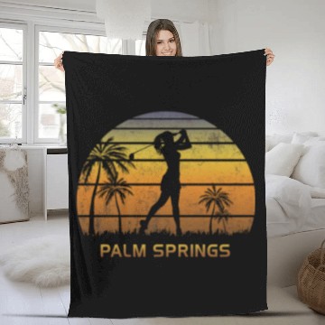 Discover Retro Palm Springs Women's Golf Golfing Fan Fleece Blankets