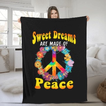 Discover Hippie Peace Groovy FlowerPower Boho Woodstock Fleece Blankets