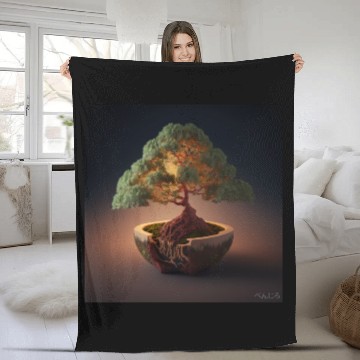 Discover Cannabonsai - Bonsai Tree, Minimalist Cannabis Fleece Blankets