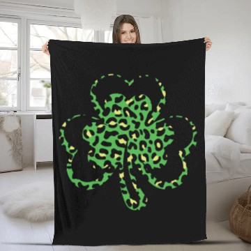 Discover Pattern Leopard Shamrock Saint Patrick Day Fleece Blankets