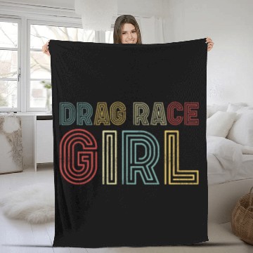 Discover Drag Racing Race Car Girl Retro Fleece Blankets
