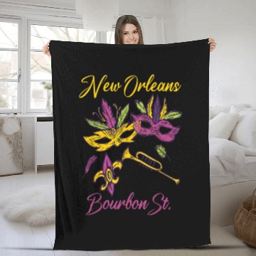 Discover French New Orleans Mardi Gras Souvenir Bourbon Str Fleece Blankets