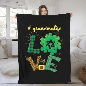 Discover Love Grandma Shamrock Saint Patrick Day Fleece Blankets