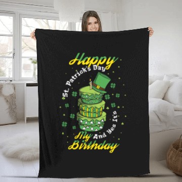 Discover Yes My Birth Cake Shamrock Clover Saint Patricks Fleece Blankets