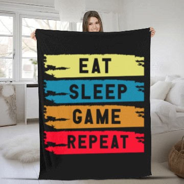 Discover Eat Sleep Game Repeat Funny Gaming Fleece Blankets Design