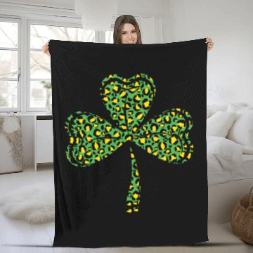 Discover Pattern Leopard Shamrock Luck Saint Patrick Day Fleece Blankets