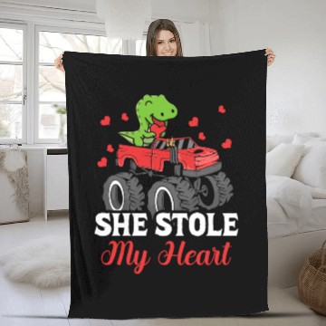 Discover She Stole My Heart Dinosaur T-Rex Truck Fleece Blankets