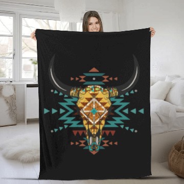 Discover Western Aztec Bull Skull Fleece Blankets