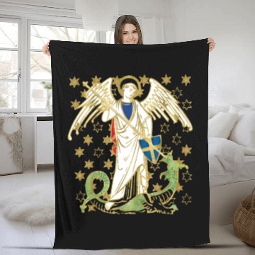Discover St. Michael the Archangel Icon Dragon Catholic Ang Fleece Blankets