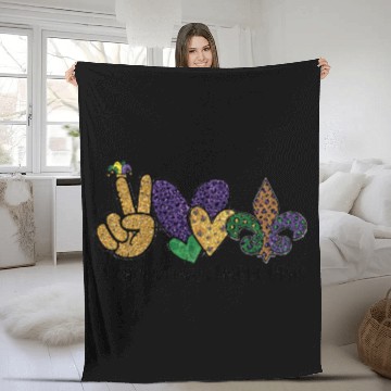 Discover PEACE LOVE MARDI GRAS Fleece Blankets