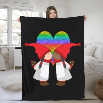 Discover Biracial Lesbian Gnome Valentine Couple Mixed LGBT Fleece Blankets