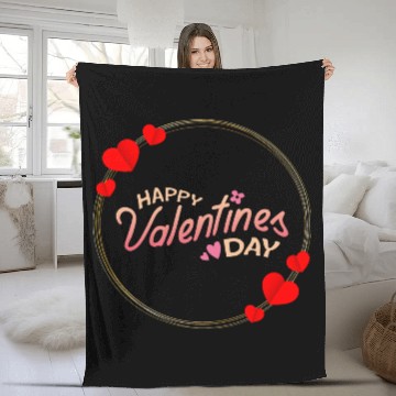 Discover Happy Valentines Day- Ring With Hearts Fleece Blankets