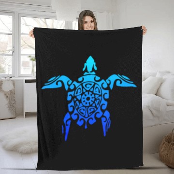 Discover Hawaiian Tribal Sea Turtle Polynesian Tattoo Style Fleece Blankets