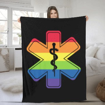 Discover LGBT Caduceus EMT Medical Symbol Fleece Blankets