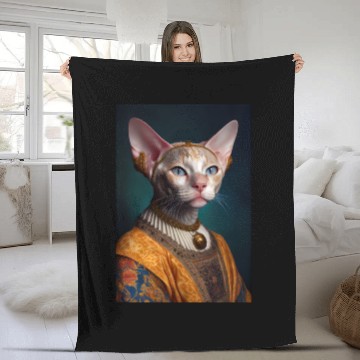 Discover Gold King Devon Rex Cat Breed Portrait Royal Renai Fleece Blankets