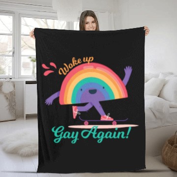 Discover Funny Woke Up Gay Again Cute Rainbow Pride Colors Fleece Blankets