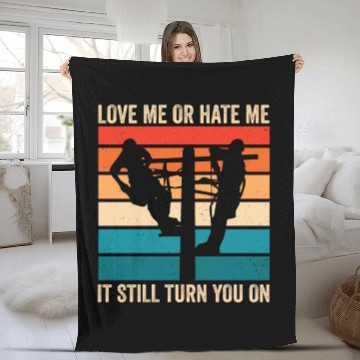 Discover Funny Electrical Lineman Saying Thank A Lineman Fleece Blankets