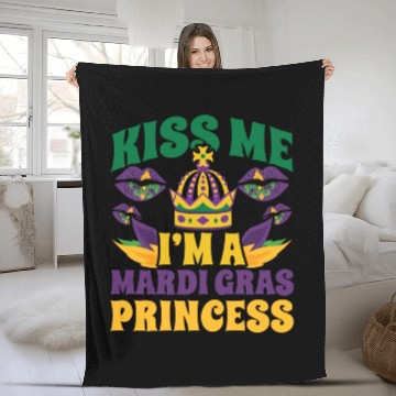 Discover Mardi Gras - Kiss Me I'm a Mardi Grass Princess Fleece Blankets