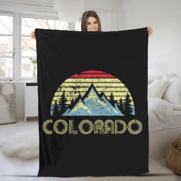 Discover Colorado Fleece Blankets - Retro Vintage Mountains Nature Hiki