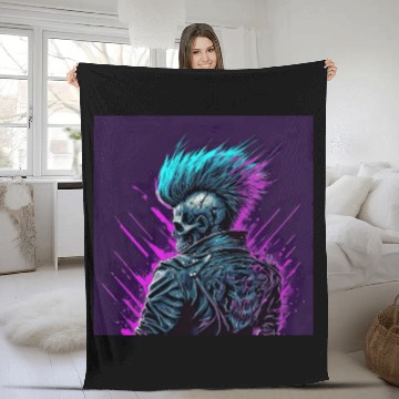 Discover Synthwave Zombie Skull Fleece Blankets