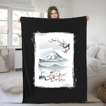 Discover Fuji Cherry Blossom Cherry Tree Japan Fleece Blankets